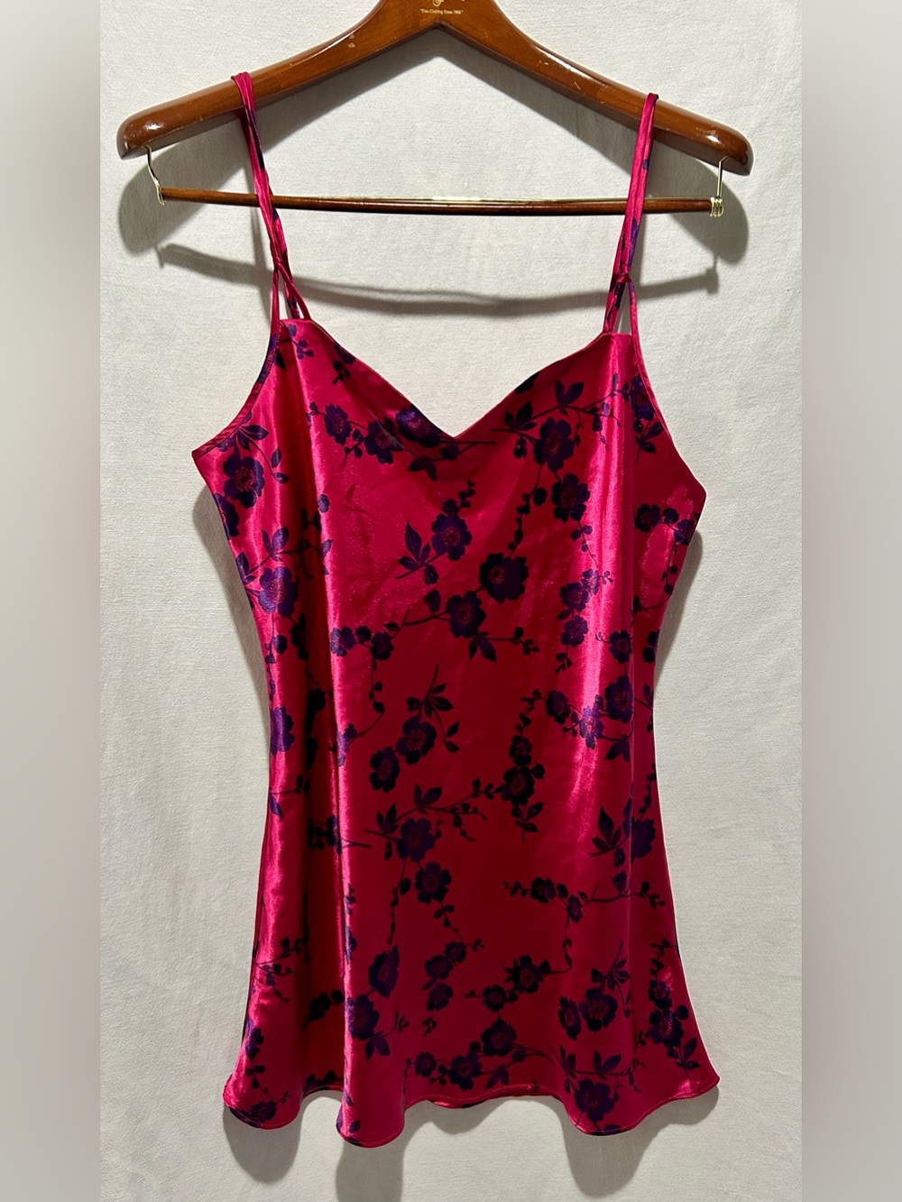 Vintage L.A. Intimates Satin Chemise Slip Dress Large Fuchsia Floral